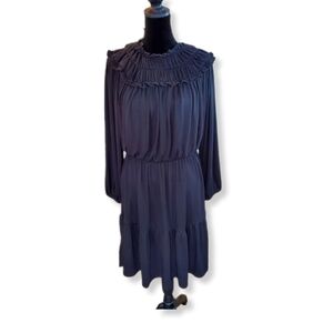 NWT Anne Taylor Ruffle Collar Flare Black Dress Sz S